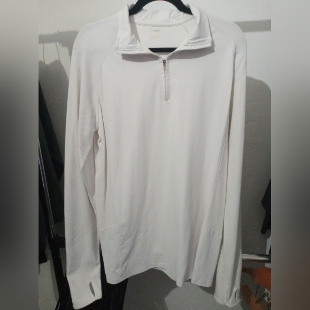 L.L. Bean Womens White Quarter-Zip Athletic Pullover L